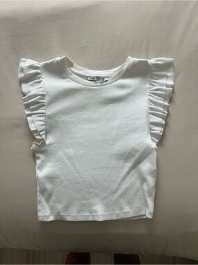 Zara White Ruffle Sleeve Top